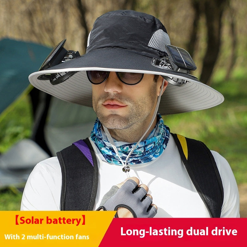 Outdoor Essentials Solar-Powered Wide Brim Fishing Hat with Adjustable Fit & USB Charging