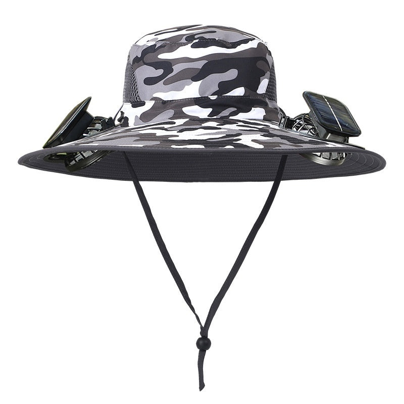 Outdoor Essentials Solar-Powered Wide Brim Fishing Hat with Adjustable Fit & USB Charging
