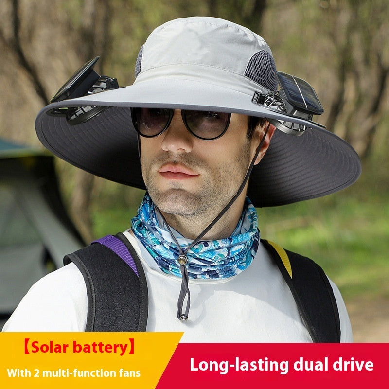Outdoor Essentials Solar-Powered Wide Brim Fishing Hat with Adjustable Fit & USB Charging