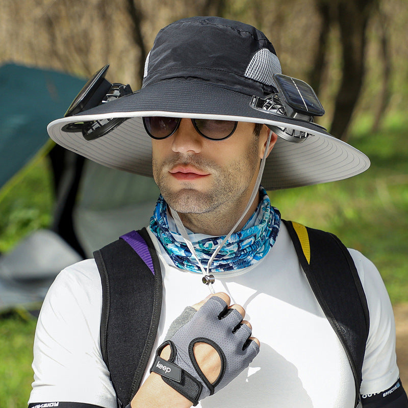 Outdoor Essentials Solar-Powered Wide Brim Fishing Hat with Adjustable Fit & USB Charging