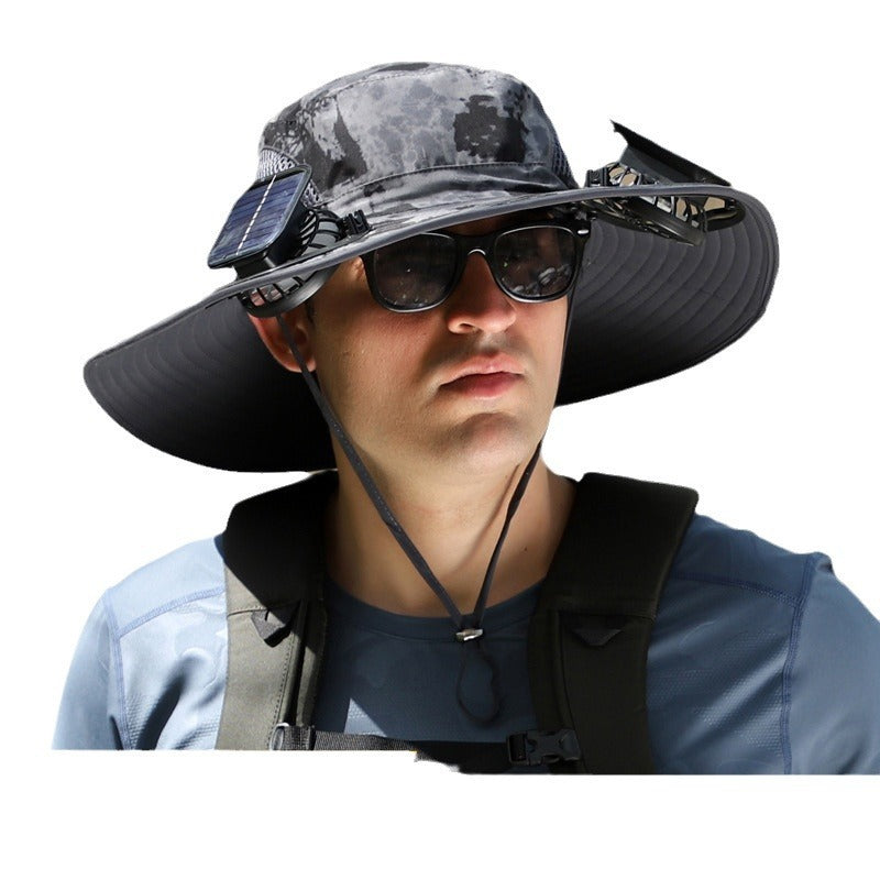 Outdoor Essentials Solar-Powered Wide Brim Fishing Hat with Adjustable Fit & USB Charging