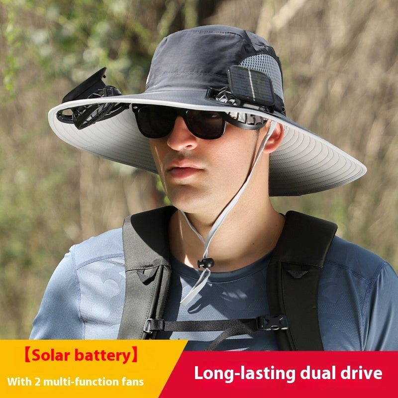 Outdoor Essentials Solar-Powered Wide Brim Fishing Hat with Adjustable Fit & USB Charging
