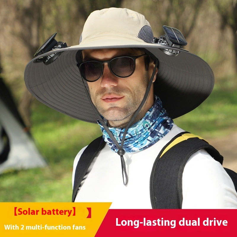 Outdoor Essentials Solar-Powered Wide Brim Fishing Hat with Adjustable Fit & USB Charging