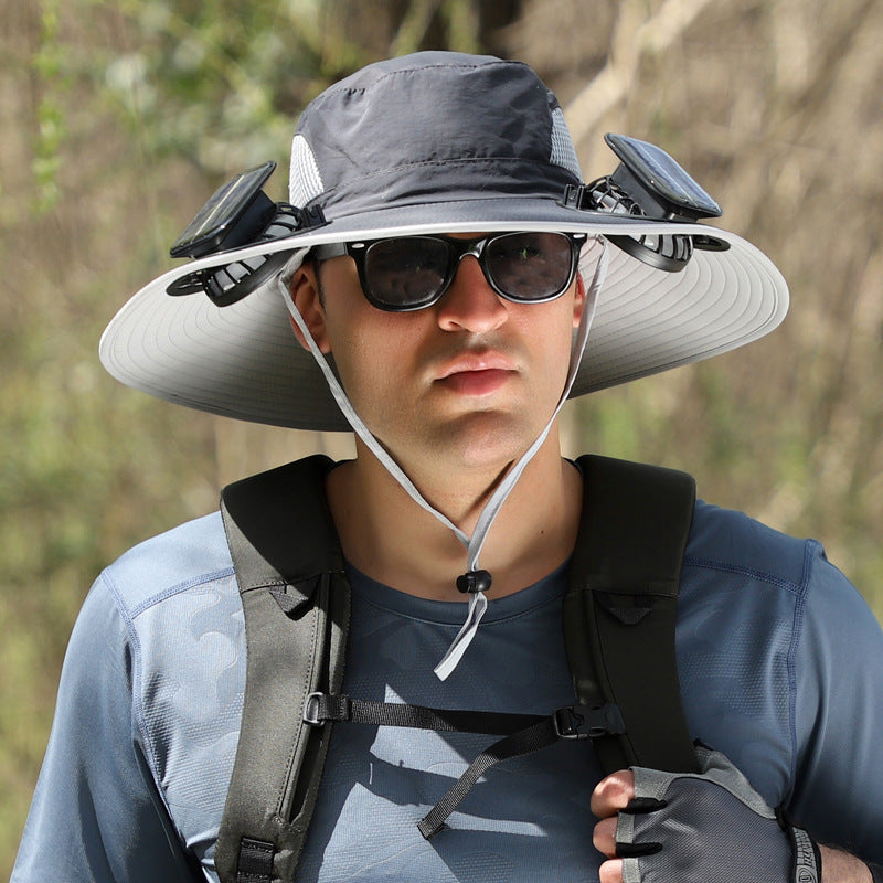 Outdoor Essentials Solar-Powered Wide Brim Fishing Hat with Adjustable Fit & USB Charging
