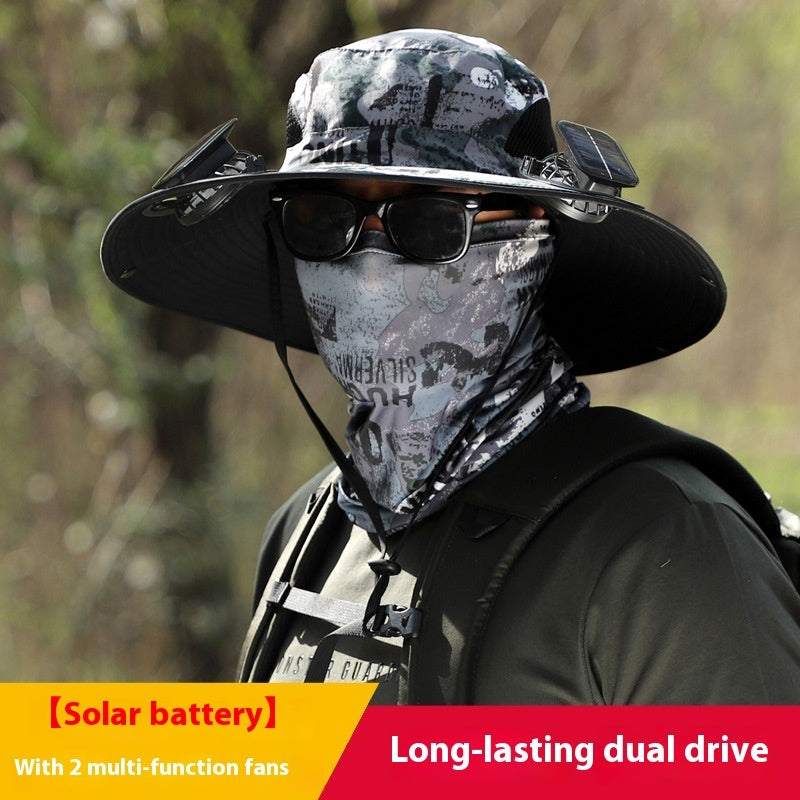 Outdoor Essentials Solar-Powered Wide Brim Fishing Hat with Adjustable Fit & USB Charging
