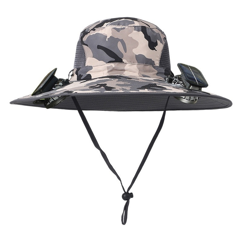 Outdoor Essentials Solar-Powered Wide Brim Fishing Hat with Adjustable Fit & USB Charging
