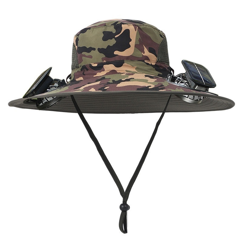Outdoor Essentials Solar-Powered Wide Brim Fishing Hat with Adjustable Fit & USB Charging