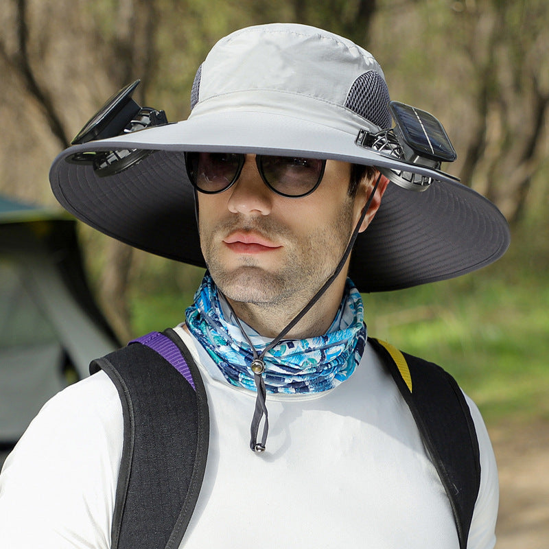 Outdoor Essentials Solar-Powered Wide Brim Fishing Hat with Adjustable Fit & USB Charging