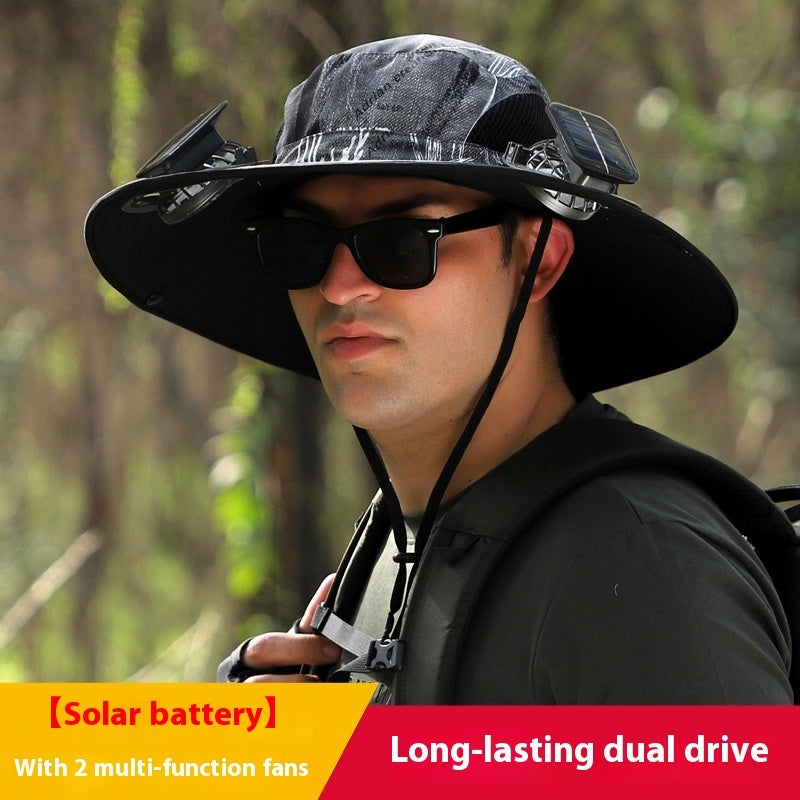 Outdoor Essentials Solar-Powered Wide Brim Fishing Hat with Adjustable Fit & USB Charging
